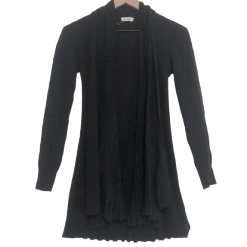 Catwalk Studio Knit Black Draped Open Front Long Sleeve Cardigan Sweater Small